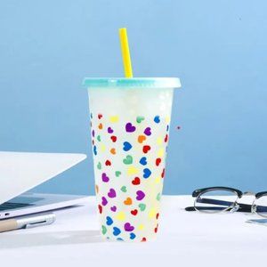 24 oz Color Changing Hearts Tumbler - Clear